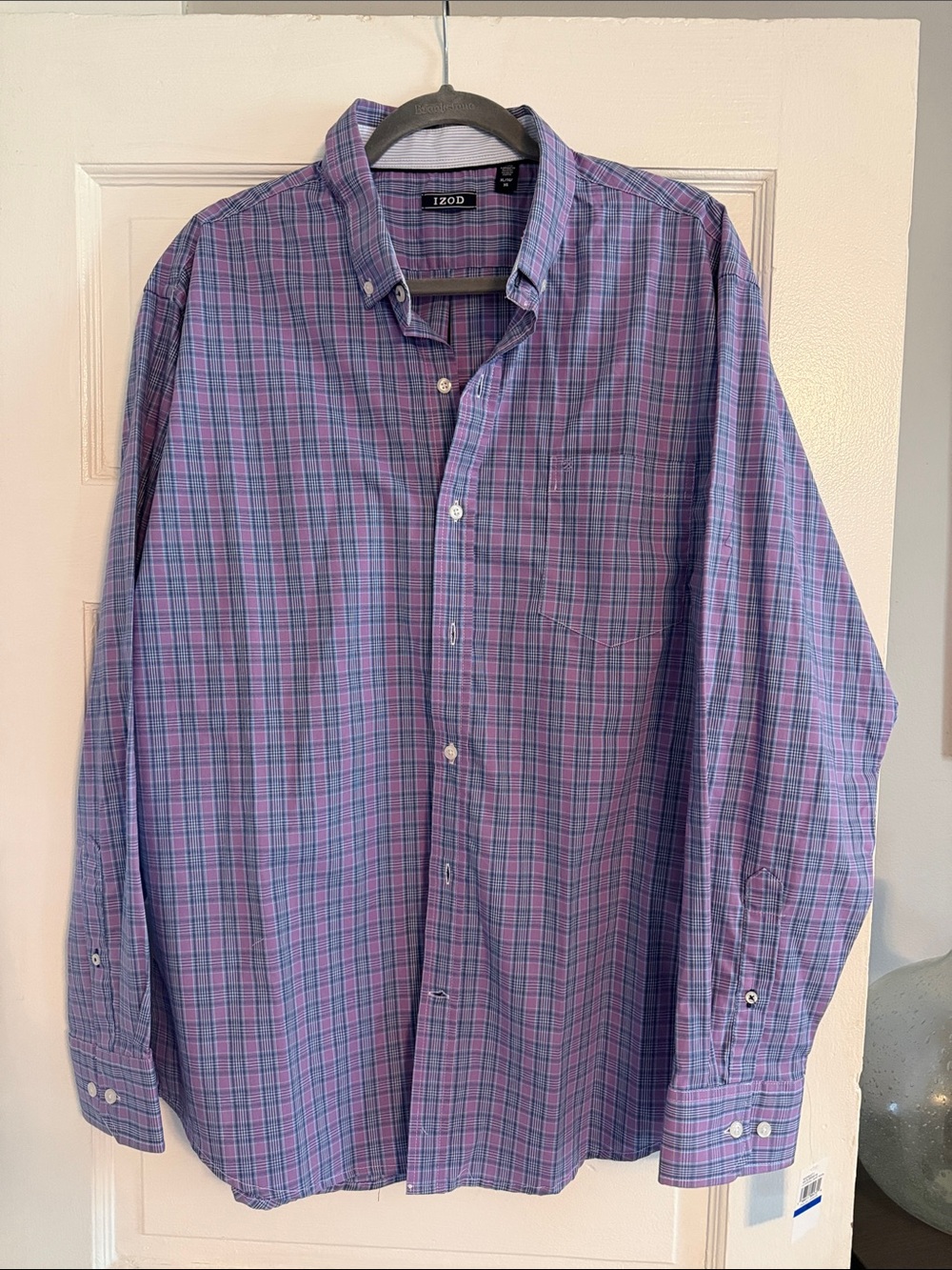 Izod Men’s Purple and Blue Plaid Button-Down Shirt